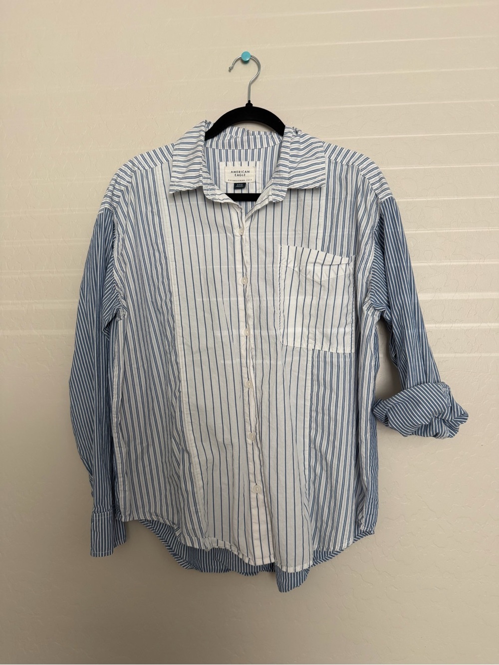 American Eagle Outfitters Blue & White Striped Button-Down Shirt